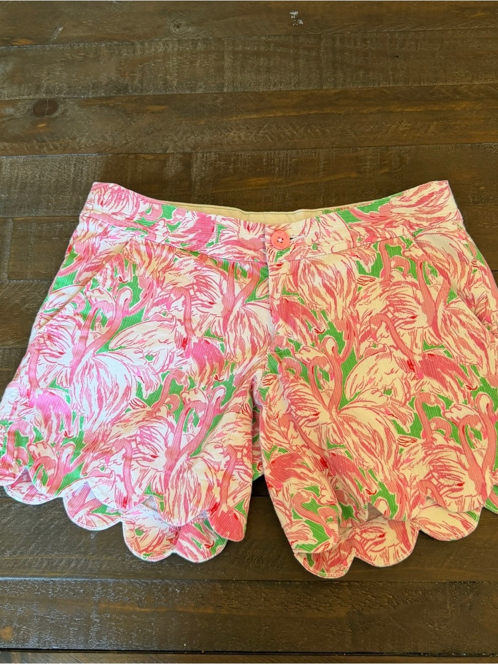 Lilly Pulitzer Pink & Green Floral Scallop-Hem Shorts